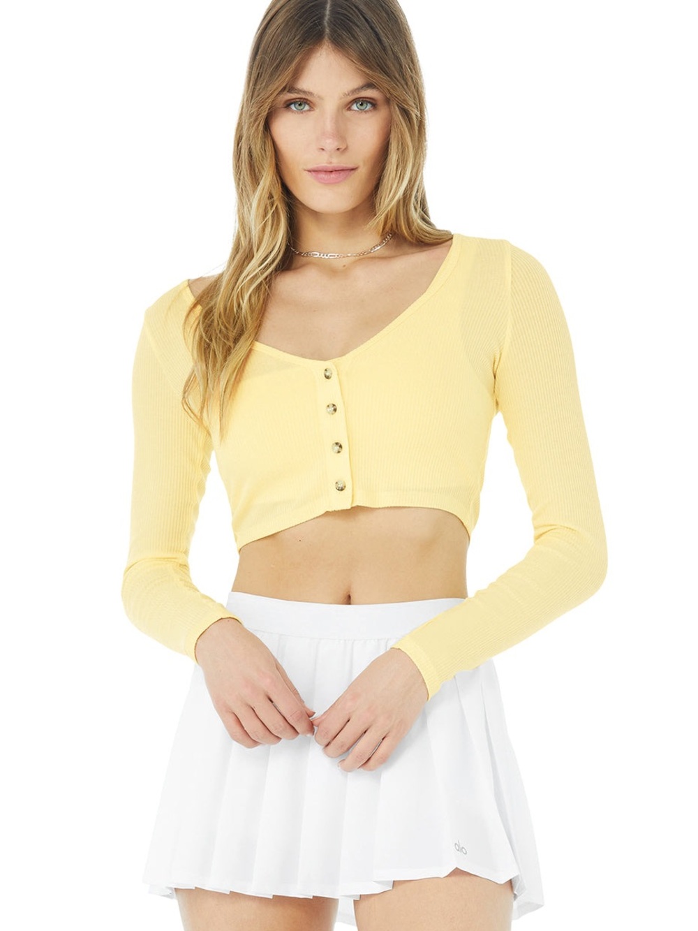 ALO Yoga Ribbed Cropped Whisper Cardigan. Size small. Yellow